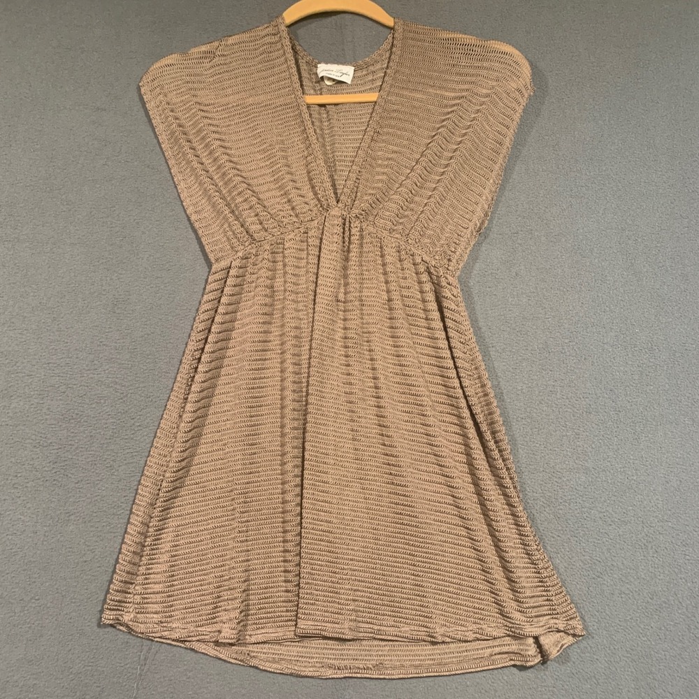 VTG Jordan Taylor Womens M Taupe Brown Crochet Knit Swim Coverup Mini Dress